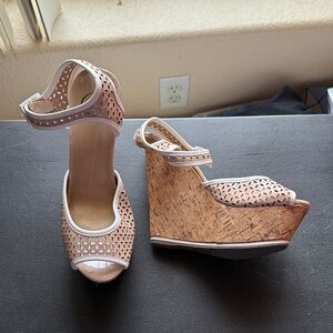 Dollhouse Elegant Beige Cork London Wedge Sandals